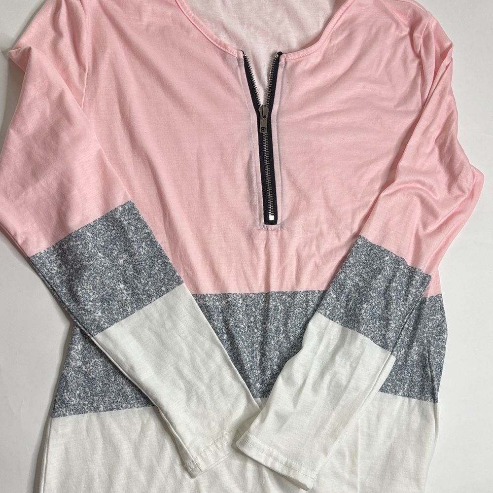 Color Block Long Sleeve Top with Zipper